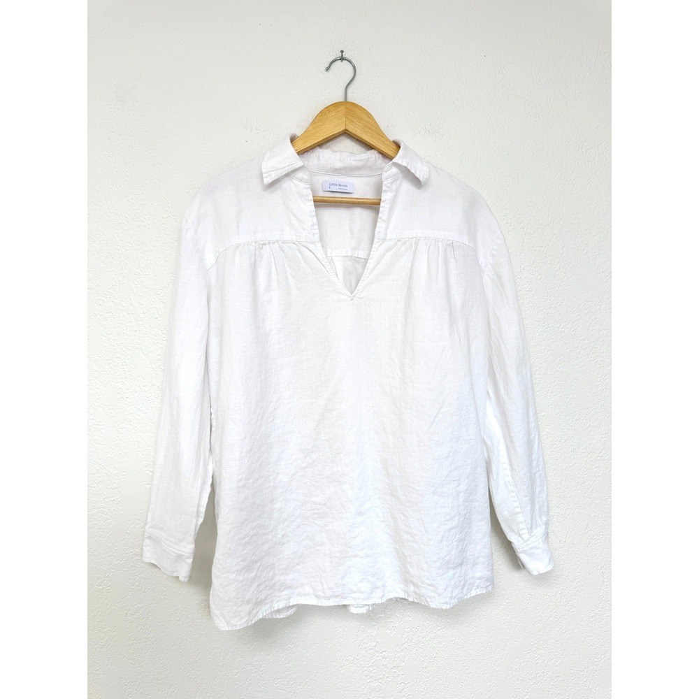 ARITZIA Little Moon White Linen V-Neck Blouse Long Sleeve Peasant Top / Size S